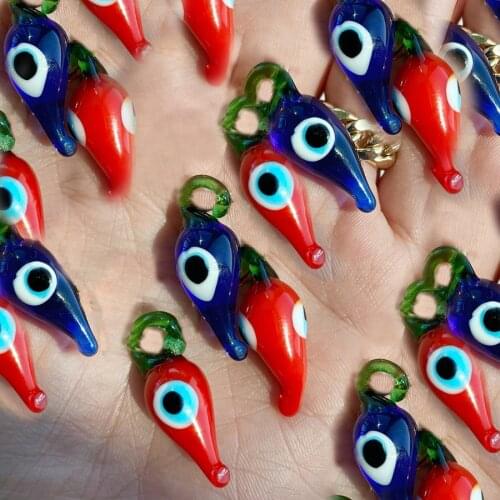 DIY 50PCS Mixed Vegetable & Fruit Lampwork Murano Glass Pendant Beads Hot red chili Cherry pumpkin banana eggplant evil eye bead