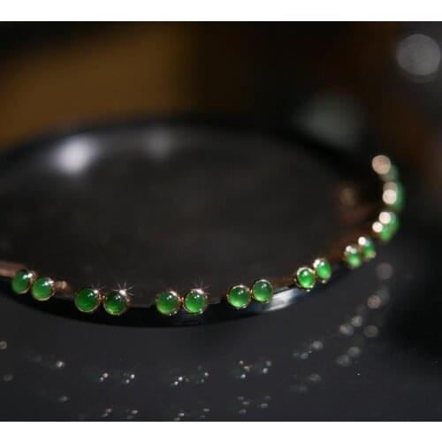 Original natural green chalcedony round bead earrings small and exquisite retro light luxury charm womens brand silver jewelry