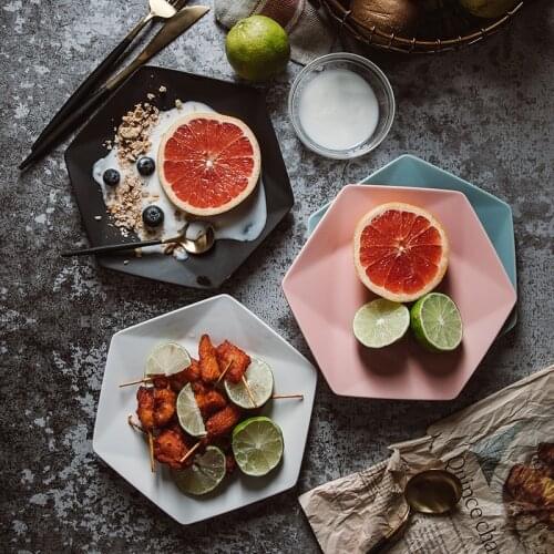 Nordic Ceramic Dessert Plate Six Sides Matte Dinnerware Net Red Plate Snack Plate Cake Creative Plates Dinner Serving Platter