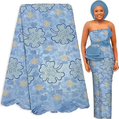 Fabricbob 2021 New 100% Cotton Swiss Voile Lace Fabric Nigerian Party Rhinestone Embroidery African Lace Fabric 2.5 Yards