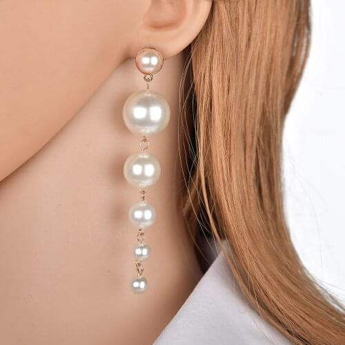 Trend Simulation Pearl Long Earrings Female White Round Pearl Wedding Pendant Earrings Fashion Jewelry Earrings