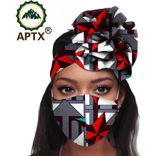 African Headwear Floral Turban 2 Pieces for Women Headscarf Traditional Match Print Mask Ladies Head Wrap Headband Dashiki
