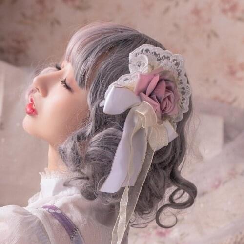 Sweet lolita headwear vintage lace kawaii hanamaru and rose side clip kawaii girl gothic lolita headwear loli cosplay