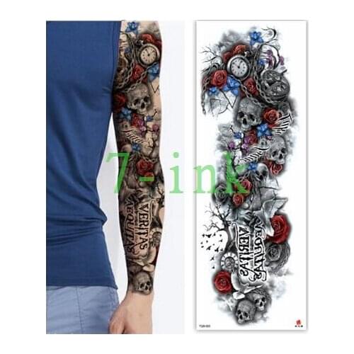 Waterproof Tattoos Sticker Full Arm red rose blue flower skull tattoo Water Transfer flash tatoo fake tattoo for men women