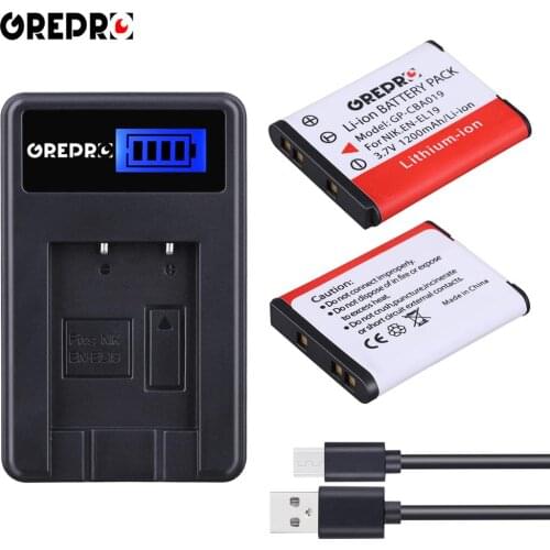 2 pcs EL19 ENEL19 EN-EL19 battery + LCD charger for Nikon Coolpix S32 S33 S100 S2500 S2750 S3100 S3200 S3300 S3400 S3500 S4100