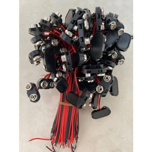 100pcs DC 9 Volt 9V Snap Connector on Strap Battery Holder Clip Connectors T Type Hard Shell Buckle Holder 15cm Lead Wire Cable