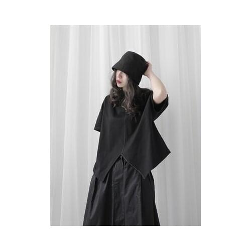 Johnature 2020 New Casual Solid Color Irregular Loose Women T-Shirts Summer All Match Vintage O-neck Short Sleeve Tops