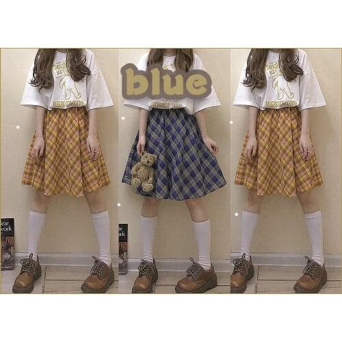 Summer Days Vintage Style Womens Plaid Skirt Casual Length Long A-line Skirt Spring Autumn Big Hem Blue Yellow