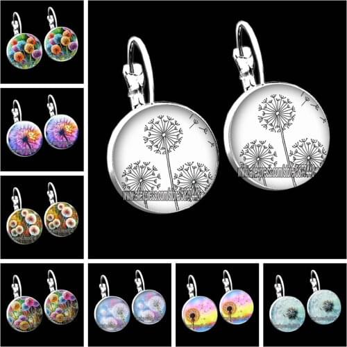Beautiful Dandelion Flowers Women Earring Natural Plant Art Pictures Crystal French Hook Earrings Gift for Girl