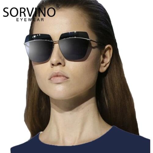 SORVINO Rimless Stripe Mirror Square Sunglasses Women 2020 Luxury Brand Designer Blue Gray Gold Brown Sun Glasses Shades SP89