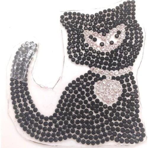 1Pcs 5.5*6.5CM Coloured Sparkling Rhinestone Cat Patches For Clothing Appliques Iron-On Stickers
