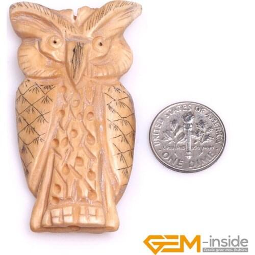33x58mm Large Big Antiqued White Animal Clever Owl Carved Bone Beads DIY Beads For Jewelry Making 1 pcs wholesale