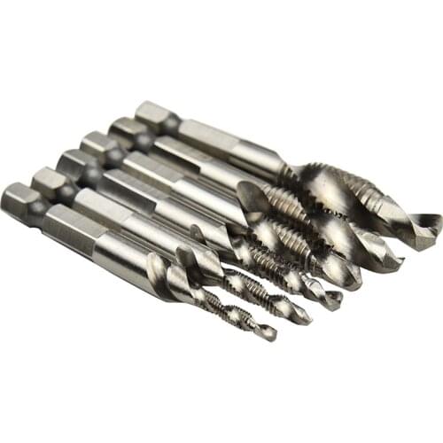 6PC Hex Shank HSS Titanium Machine Tapping Screw Spiral Point Thread Metric Plug Taps Drill Bits Hand Grinding Carving Tool