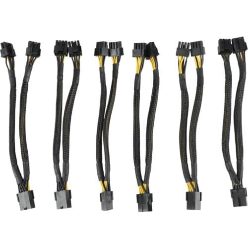 GPU VGA PCI-E 8 Pin Female to Dual 8(6+2) Pin Male PCI Express Adapter Braided Sleeved Splitter Power Cable 8 Inch