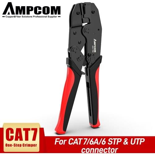 AMPCOM One-step RJ45 Ratcheting Pliers Crimper for Cat6A, Cat7 Shielded Connector Plug with Replaceable crimping dies
