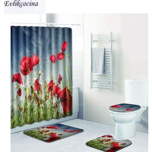 Free Shipping Red Flower Bloom Casa De Banho Tappeti Bagno Bathroom Carpet Toilet Bath Mat Set Tapis Salle De Bain Alfombra Bano