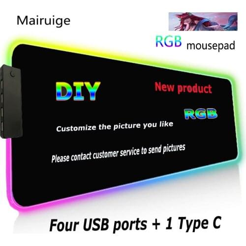 DIY Big Mouse Pad LED Colorful Luminous Gaming Accessories RGB Wired Lighting TypeC Interface Mouse Pad Custom Any Picture USB