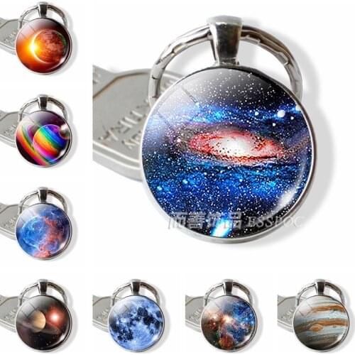 Solar Eclipse Galaxy Planet Keychain Space Pendant Fashion Key Chain Eclipse Earth Solar Eclipse Outer Sun Glass Jewelry Gift