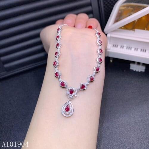 KJJEAXCMY boutique jewelry 925 sterling silver inlaid natural ruby female models luxury necklace pendant support detection