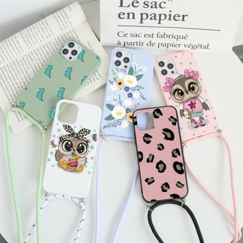 Necklace Lanyard Rope Case For Apple iPhone 11 12 Pro Max Mini 7 8 6 6S Plus XR X XS Max SE 2 10 Case Soft TPU Owl Cover Funda