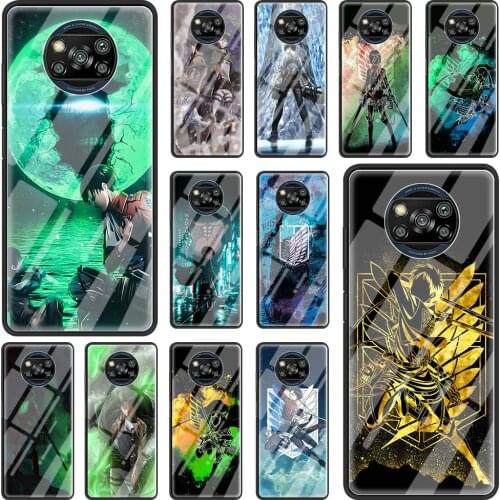 Phone Case for Xiaomi Mi 11 Poco X3 NFC F2 Pro M2 Note 10 10T 9T Lite Pro CC9 CC9E Glass Shell Cover Anime Attack On Titan