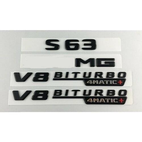 Black S63 for AMG V8 BITURBO 4MATIC+ Trunk Fender Badge Emblems for Mercedes