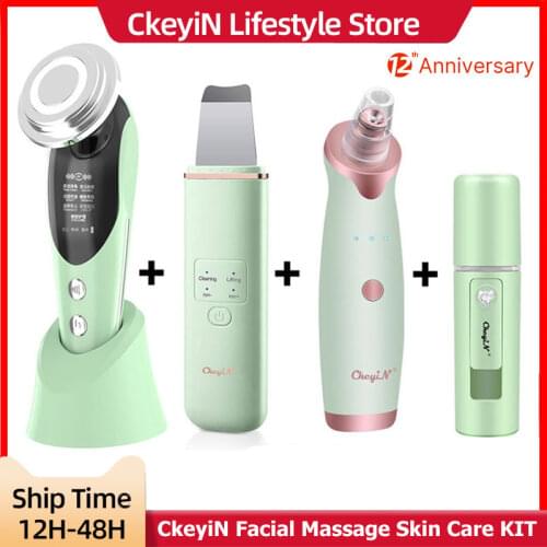 CkeyiN EMS LED Light Therapy Skin Care BeautyMachine+Ultrasonic Skin Scrubber+Electric blackhead Remover+Nano Spray Face Steamer