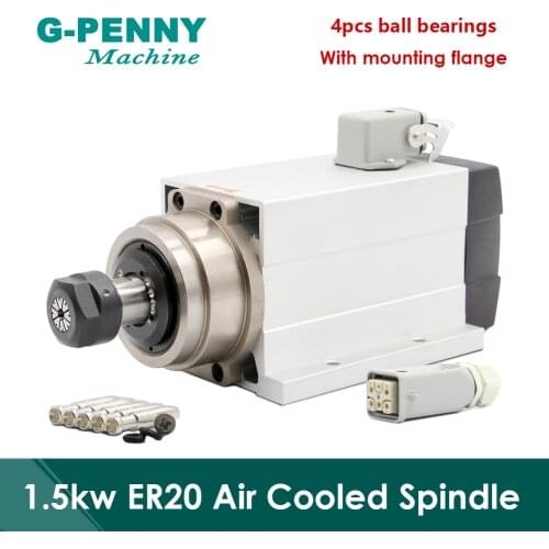 300Hz CNC Air Cooled Spindle motor 380v 220v 1.5kw ER20 with flange square spindle air cooling 4pcs bearings for CNC wood wood