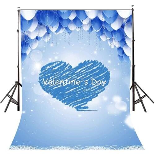 5x7ft Valentines Day Backdrop Blue Heart Pattern Backdrop Blue and White Balloons Photography Background Studio Props