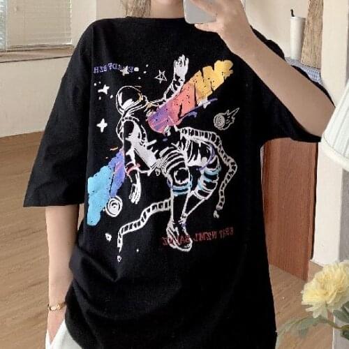 Short-Sleeved Oversized Printed T-Shirt Female Trendy Ins Chic Girl T-Shirt Woman Korean Wild Casual Tees Street Hip Hop Ulzzang