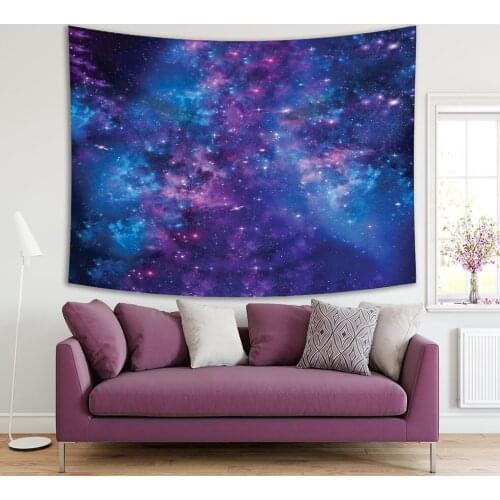 Tapestry Colorful Night Sky with Stars Nebula Clouds Moonlight Fantasy Scenery Printed Blue Purple White