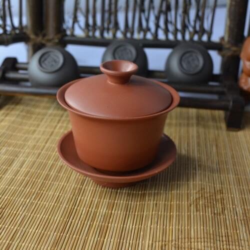 [GRANDNESS] Yixing Gaiwan Red Pure Kung Fu Tea Zisha Gaiwan Porcelain Tea Cup Set and Saucer 100ml