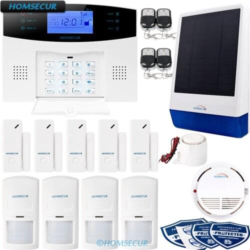 HOMSECUR Wireless&Wired GSM Burglar Alarm System+Wireless Solar Blue Flash Siren