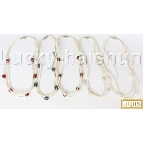 JQHS Baroque 3 Rows white black pink gray coffee wine red pearls white leather necklace magnet clasp j12969