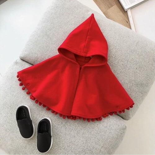 Red Spring Autumn Infant Baby Girl Cloak Outerwear Coat Hooded Cape Cotton Toddler Children Casual Cardigan Clothes