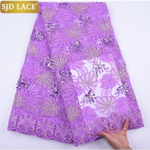 SJD LACE Newest French Lace Fabric With Sequins Design African Lace Fabric High Quality Milk Silk Laces For Wedding Party A2041