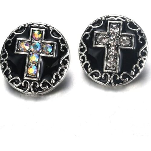 Hot wholesale 10pcs/lot High Quality Mix 18mm Cross Metal Snap Button Charm Rhinestone diy Button Ginger Snaps Jewelry 9888