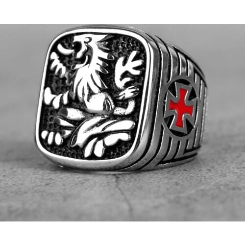 316L Stainless Steel Royal Lion Men Rings Vintage Religious Cross Talisman Good Lucky for Men Boy Fashion Jewelry Gift