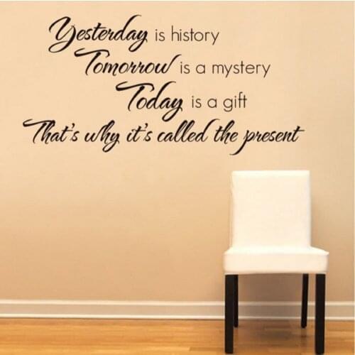 DIY Wall Sticker "Yesterday Tomorrow Today" English Motto Vinyl Wall Decals Removable Stickers Mural for Living Room Home Decor