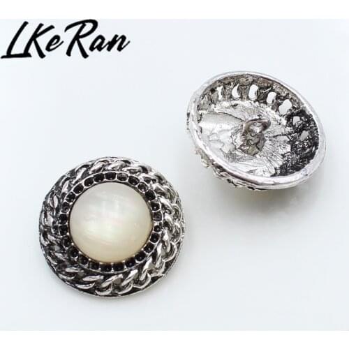 NEW 10Pcs 21mm Antique Alloy Milky White Resin Buttons For Sewing Craft Diy Handmade Buttons Clothing Decorative Accessories