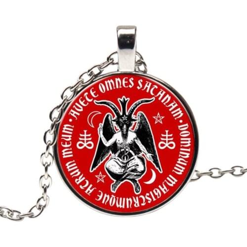 Baphomet Inverted Pentagram star necklace red Antelopes head demon religiou men LaVey Satanism Occult Metal Pendant wholesale