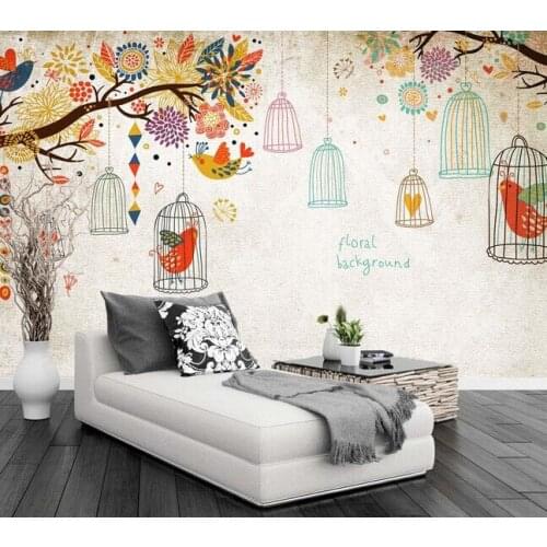 Custom retro wallpaper, small and fresh forest tree bird murals for the living room bedroom TV background waterproof wallpaper
