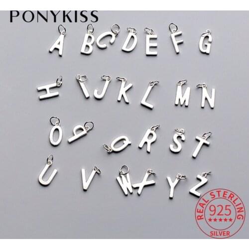 PONYKISS 925 Sterling Silver 26 Letter Charms A-Z Pcs of DIY handmade Necklace Making Findings Jewelry wholesale Accessory