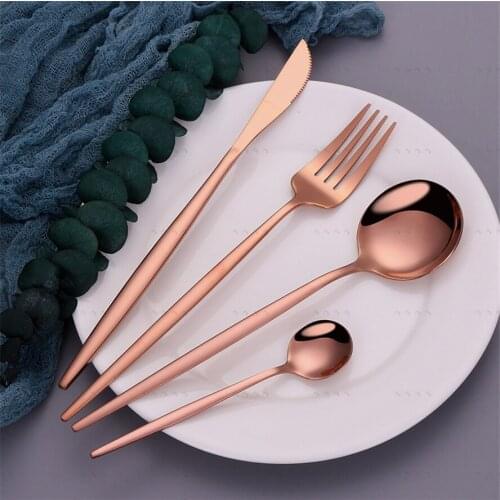 RoseGold Dinnerware Set Stainless Steel 4pcs Tableware Set Knife Fork Coffee Spoon Flatware Golden Utensils Kitchen Cutlery Set