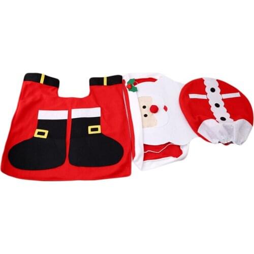 Santa Claus Christmas Oldman Toilet Set Seat Case Rug Non-slip Mat Bathroom Tools Xmas Ornament for Home