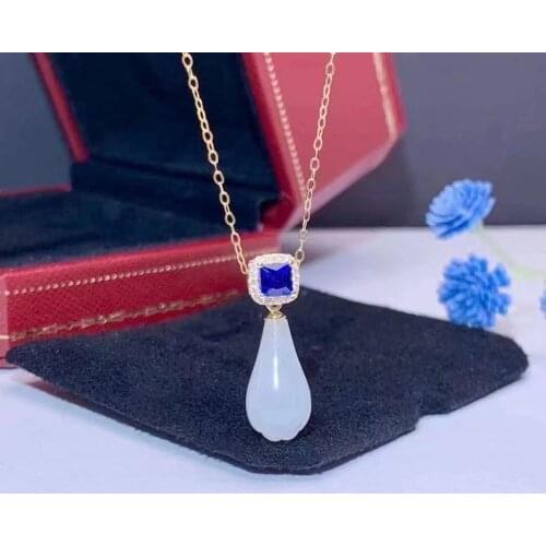 SHILOVEM 18k yellow gold real natural white Jasper pendants Christmas Gift fine Jewelry plant wedding no necklace mymz0816992hby