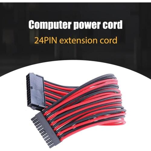 1PCS Braided Extension Cable 24pin Adapter Cable 250W-1300W Extender Cord for ATX Mainboard Servers Test Machine Industrial