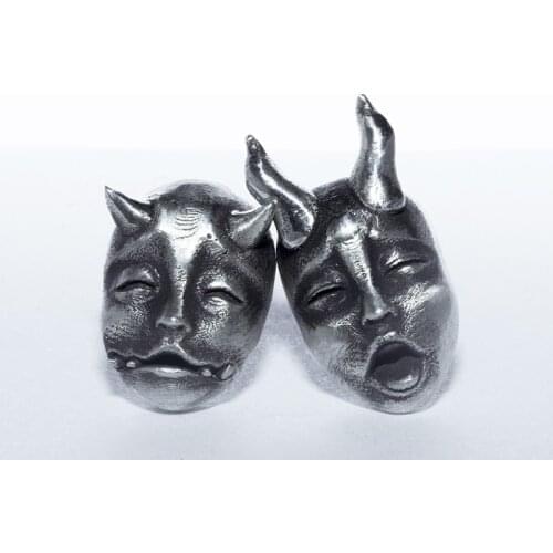 Vintage Silver Plated Prajna Mask Skull Stud Earrings Gothic Punk Cool Men Womens Stud Earrings Biker Cool Hip Hop Jewelry