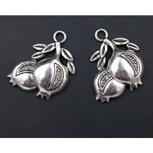WKOUD 4pcs Silver Plated Metal Pomegranate Pendants Fruit Charms DIY Necklace Earrings Charms Good Luck Charms 34*33mm A316