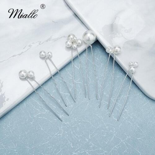 Miallo Fashion 6pcs/lot Pearl Hair Pins Clips for Women Silver Color Bridal Wedding Hair Accessories Jewelry Bride Headpiece